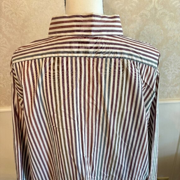 Muted Dark Jewel Tone Vertical Striped 90s Long Sleeve Button Down Shirt 2XLT - Picture 9 of 11